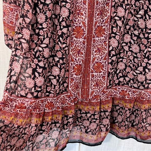 1. State NWT Floral Gold Metallic Button Front Bell Sleeve Boho Dress Sz S - Picture 11 of 12